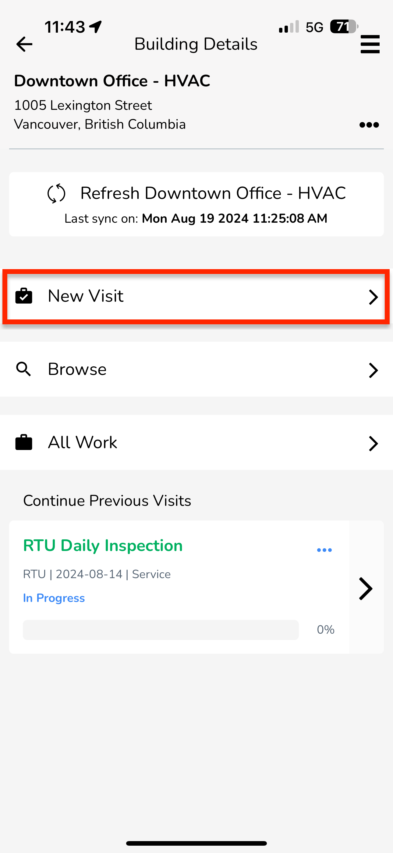 Select New Visit