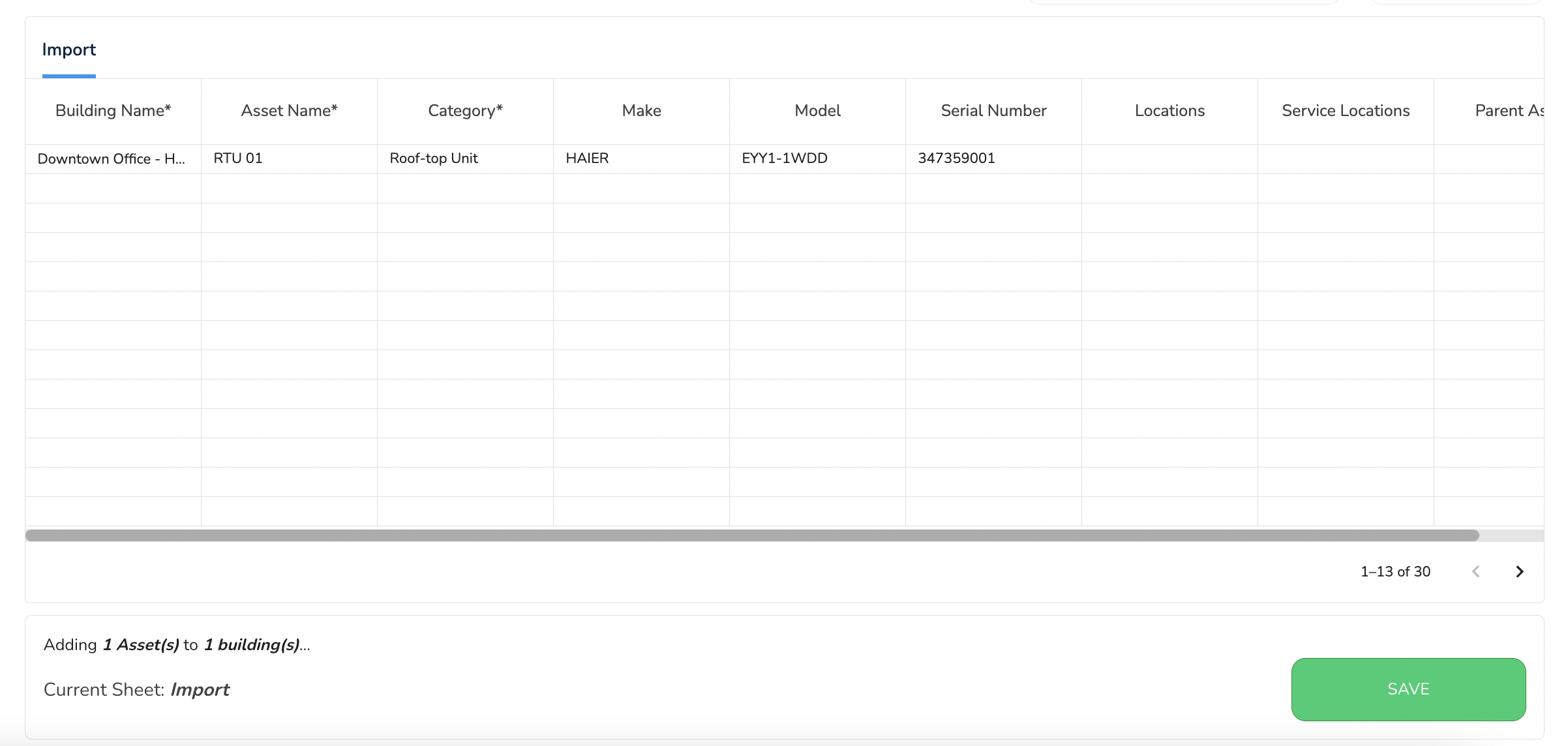 - Once all asset information is uploaded into the Import sheet, navigate to the bottom of the window and…