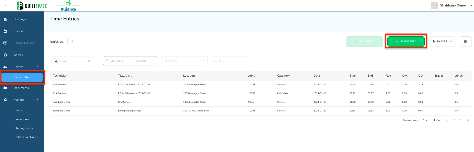 Navigate to Time Entries: On the left side of the dashboard, locate and click on the ‘Time Entries’ tab.