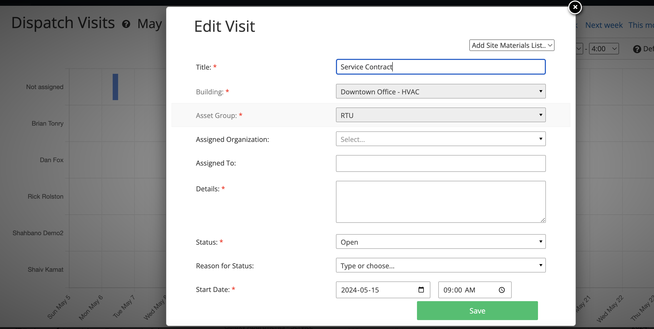 - Detailed Edit Options: By clicking on the title of the visit, which is in blue, you can open the Edit Visit…