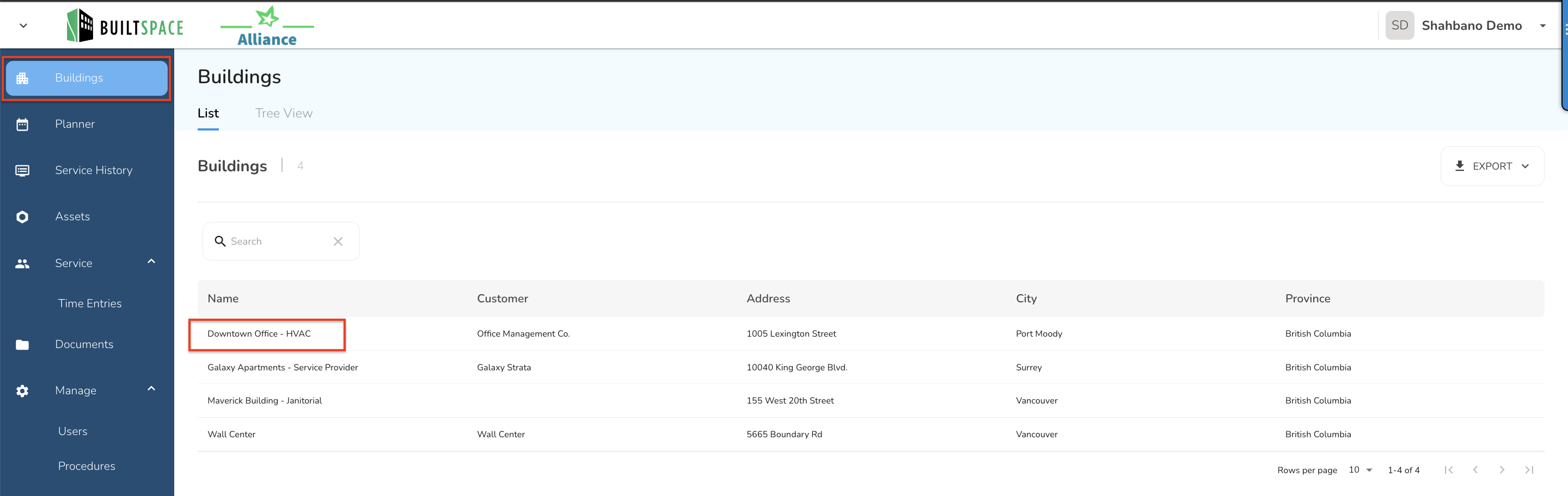 - Go to the "Buildings" tab in the left navigation menu in the Admin Portal.