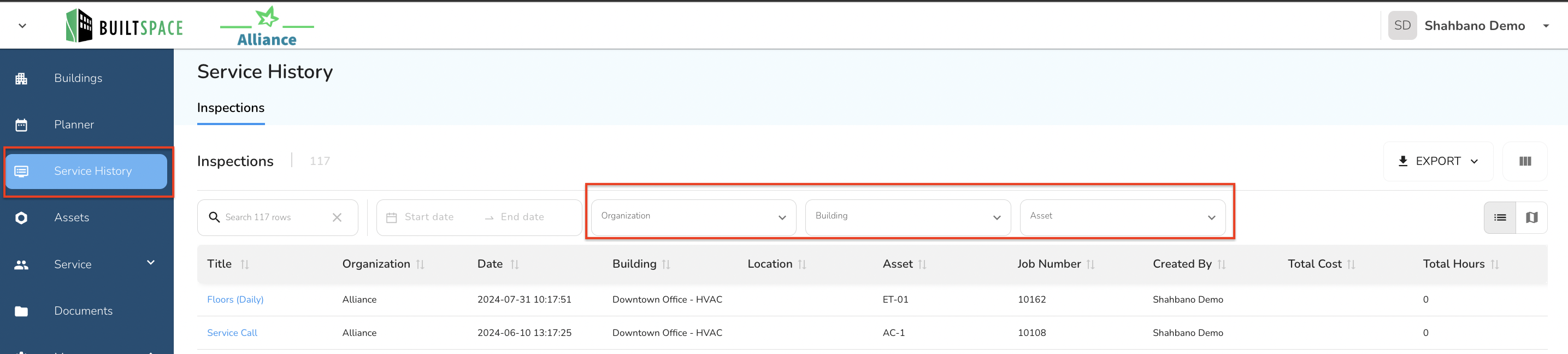 From the left navigation panel, click on Service History.