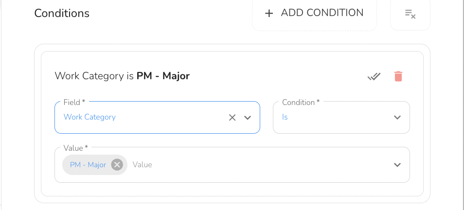 when a Visit has a specific Work Category (or does not have a specific Work Category)