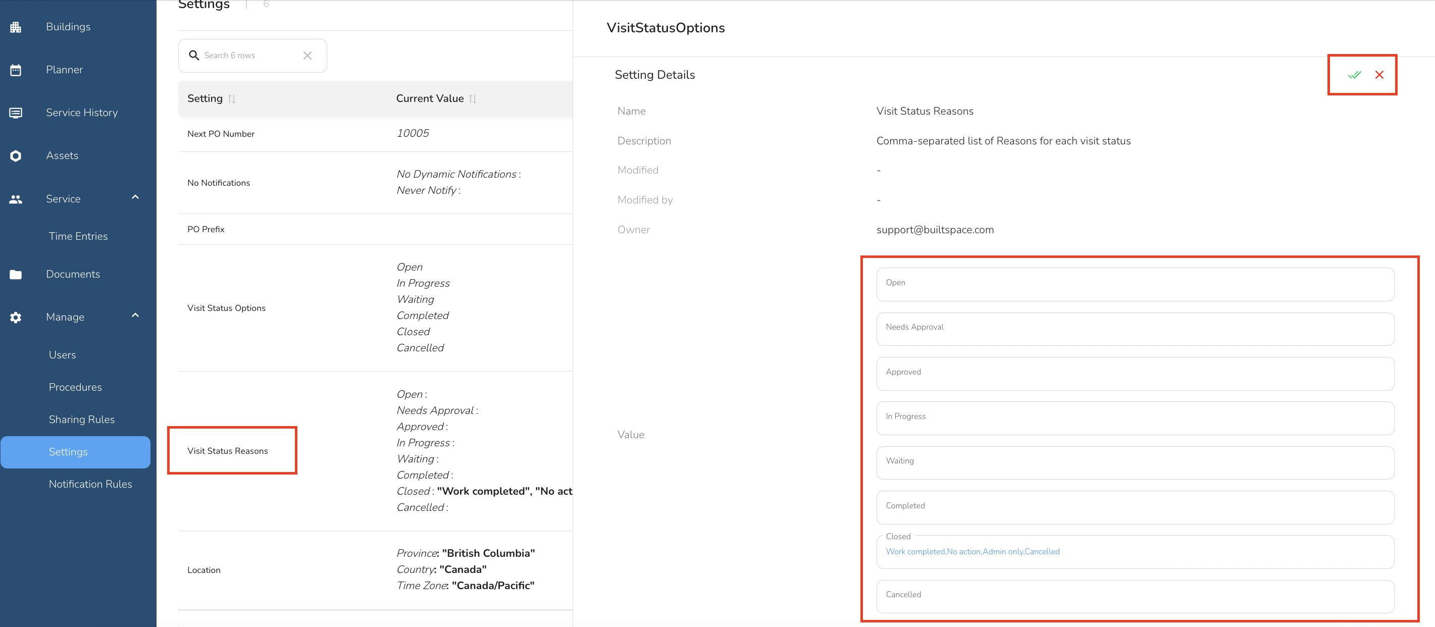 Navigate to the Global Settings tab and click on the Visit Status Reasons setting to open the slide-out…
