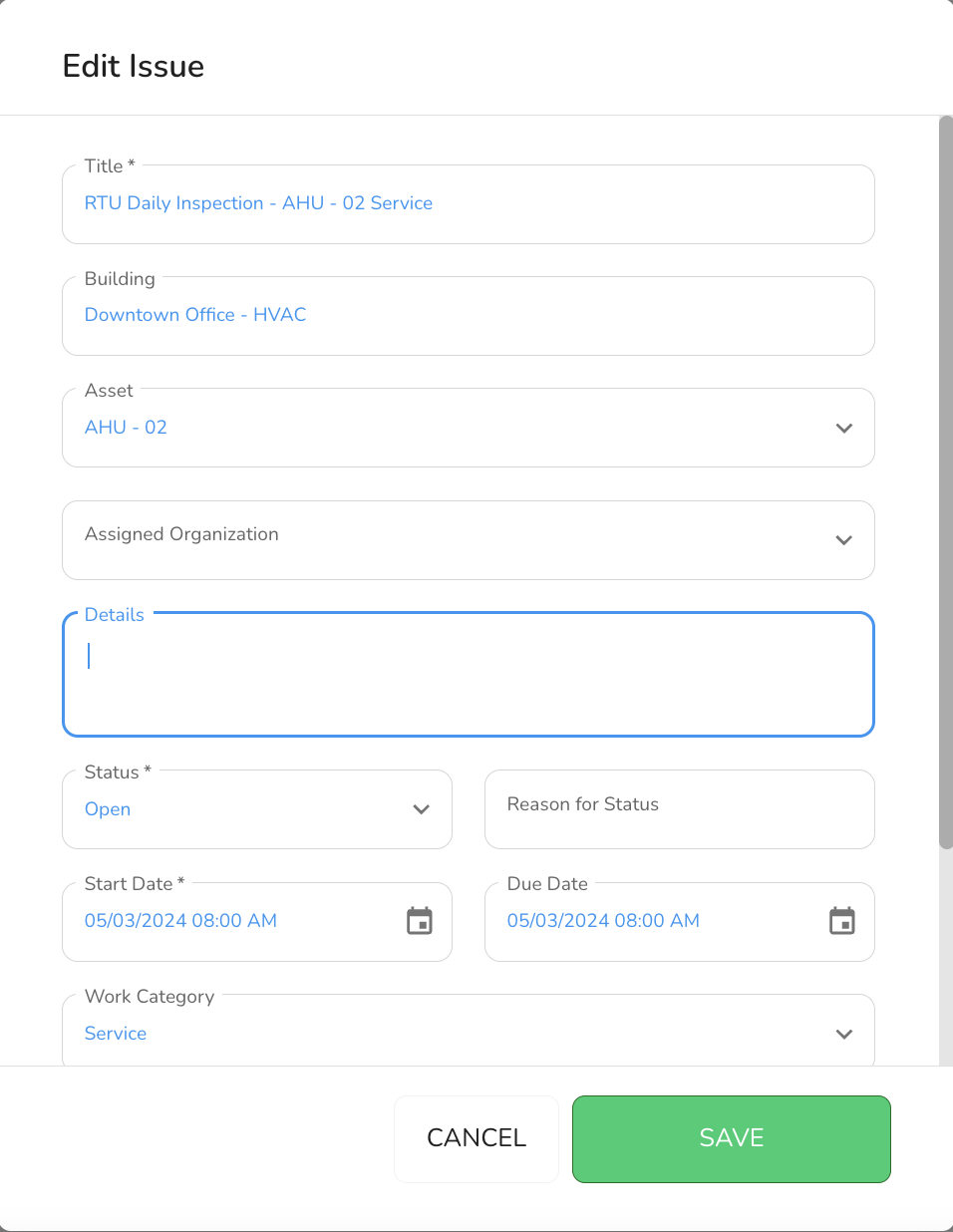 To edit an Issue, click on the Issue Title in the table. This opens the Issue's edit form.