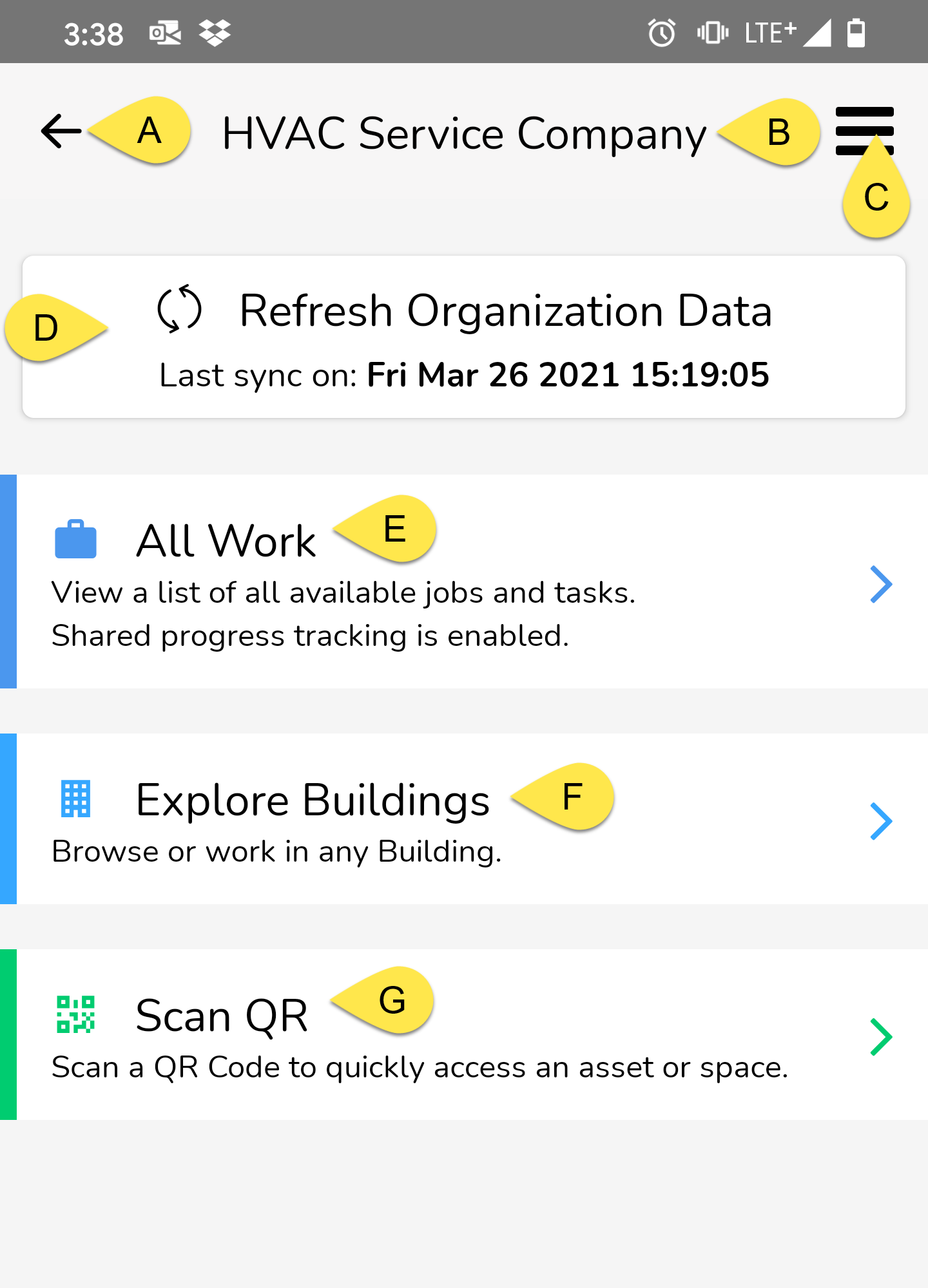 Here is an overview of everything you can expect to see on the home screen of your organization.