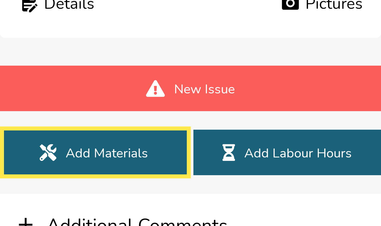 In order to add materials, scroll to the bottom of the inspection you're on and you should see a button…