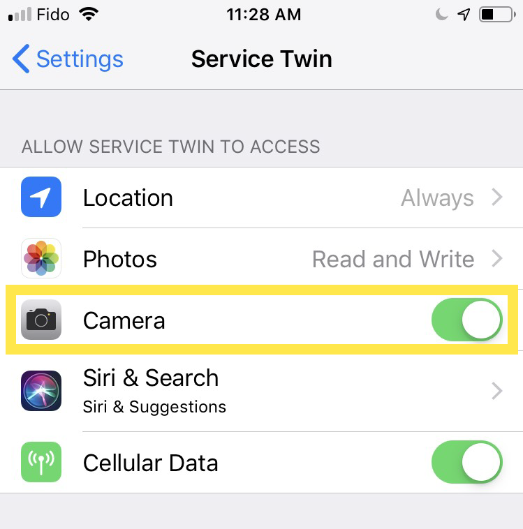 Simply enable the toggle switch for the Camera setting