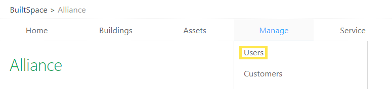Hover over the Manage tab near the top of the page and click on Users.