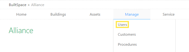 Hover over to the Manage tab near the top of the page and click on Users.