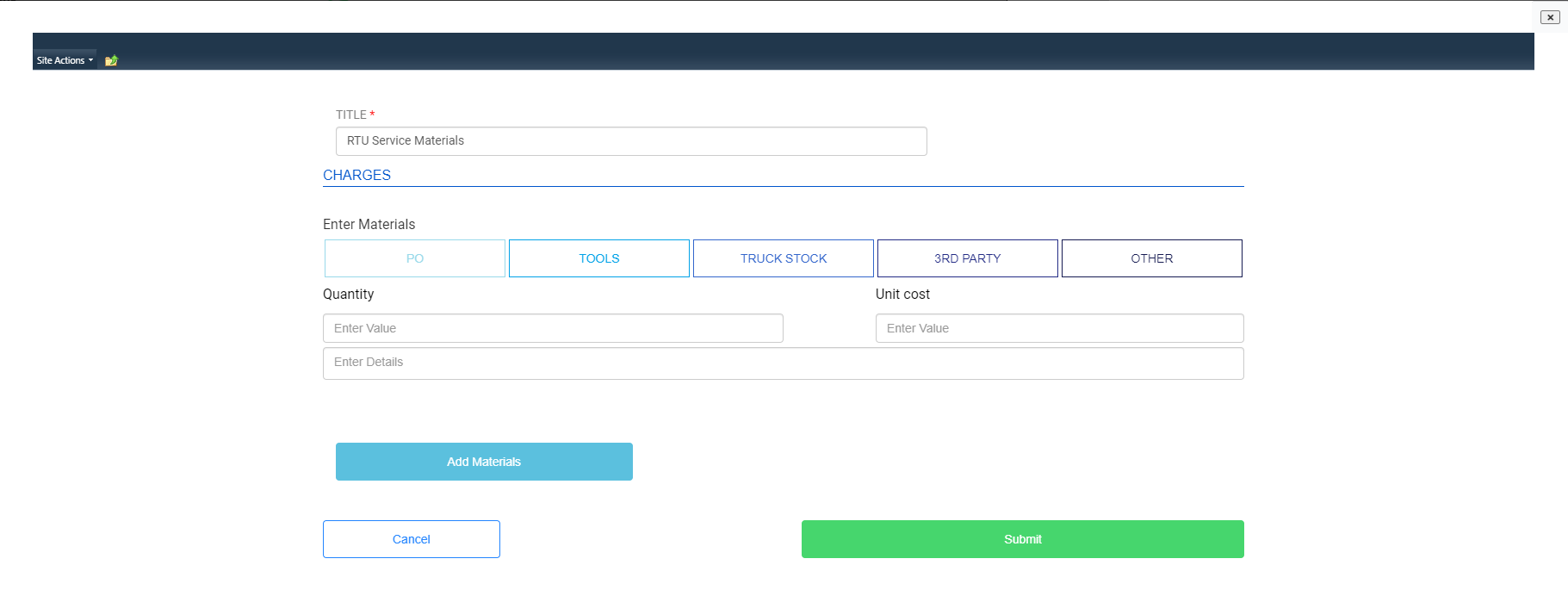 Select the type of Charge and fill in the details.
