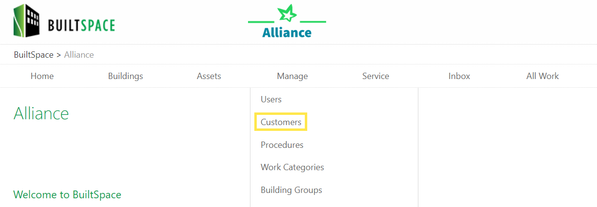 Hover over the Manage tab and click on Customers.