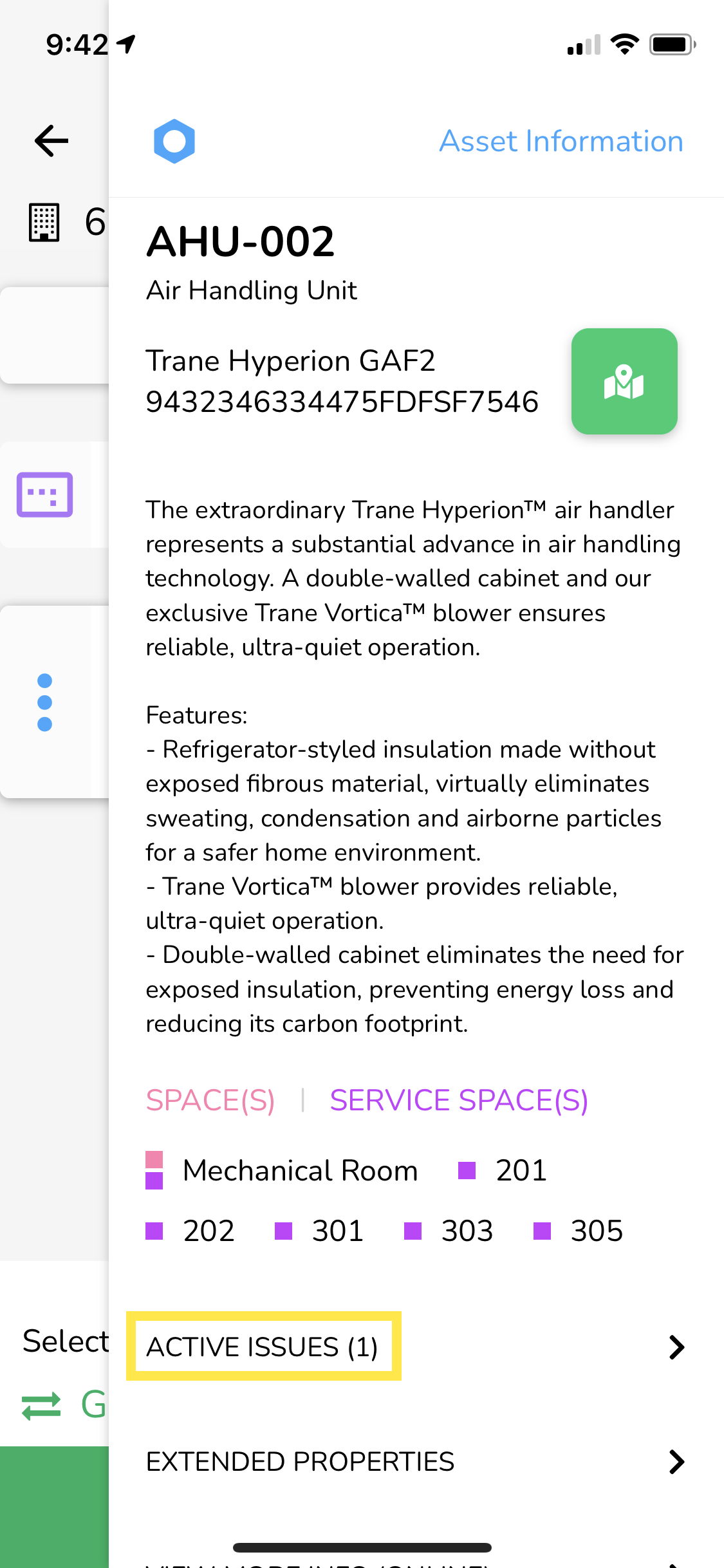 From the Asset Information screen, scroll down until you see Active Issues.