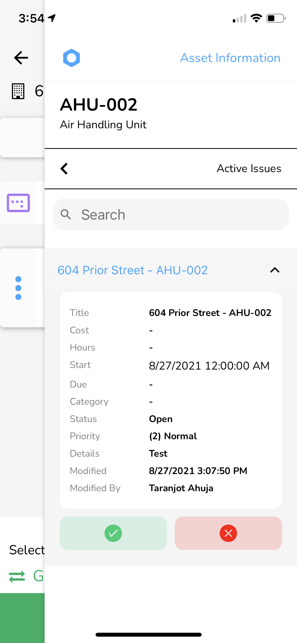 Tap on Active Issues to see which issues are still active on this Asset.