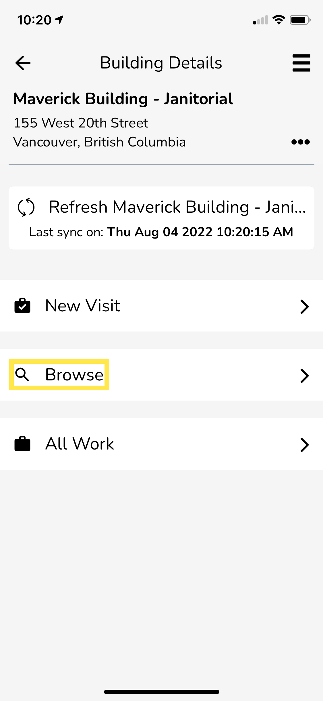 Using the Service Twin® mobile app, go to Explore, then select a building and tap on Browse.