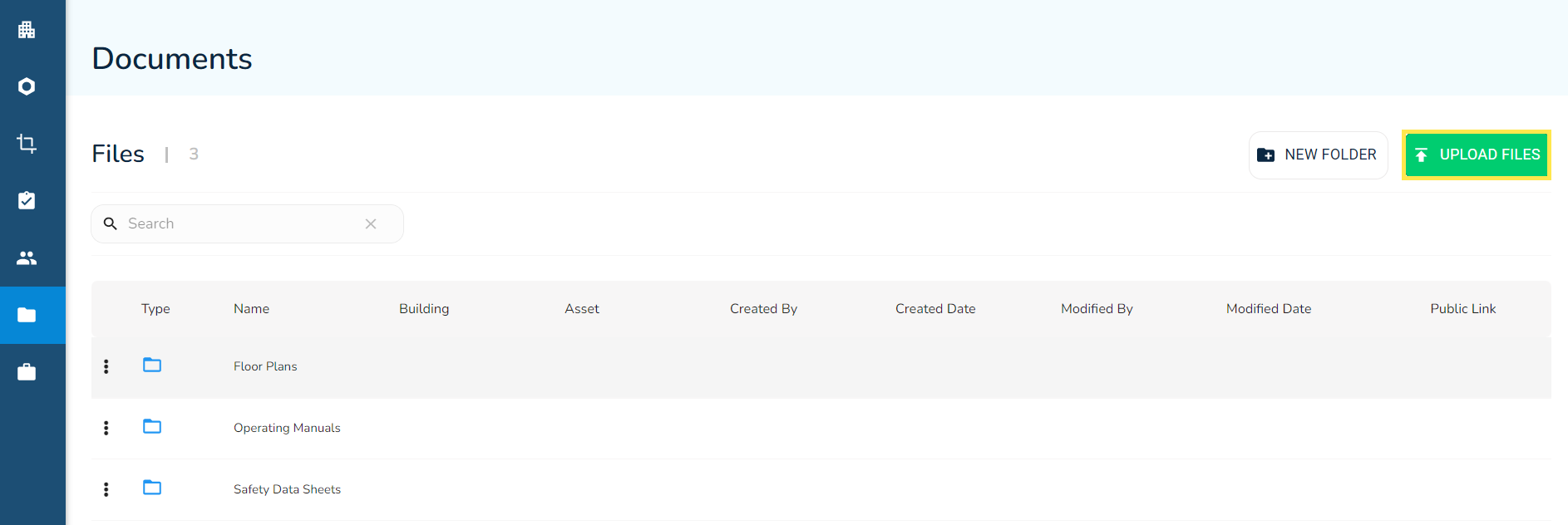 From the Documents page, click on the from the top-right corner.