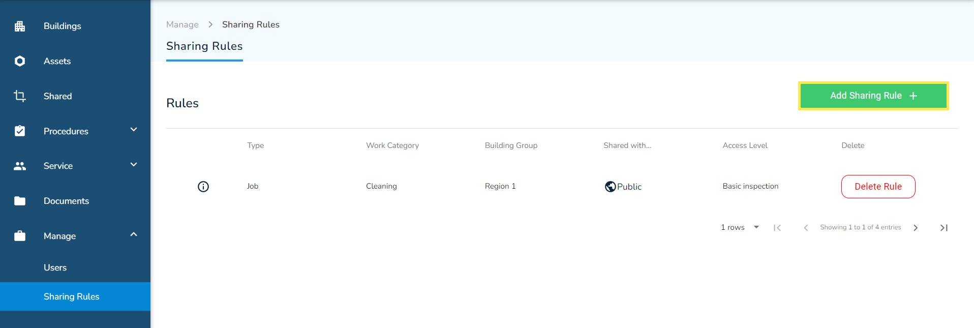From the Sharing Rules page, click on the Add Sharing Rule +.