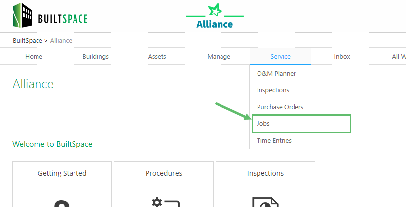 To create a Job Template, start by hovering over the Service tab and selecting Jobs.