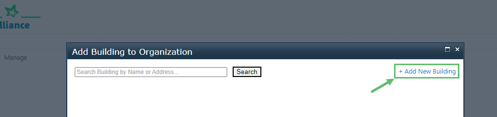 In the popup, click on + Add New Building, found in the top-right corner.