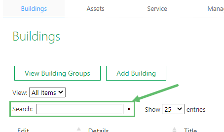 All of your buildings are listed in a table on this page. Use the search function at the top to narrow down…