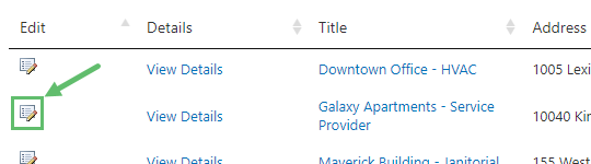 Click on the Edit icon on the left of the building you want to make changes to.