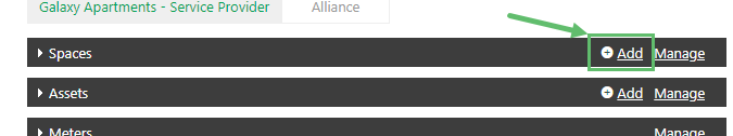 Click Add on the right side of the Spaces accordion.