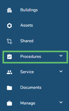 The Procedures page can be accessed from the left navigation menu.
