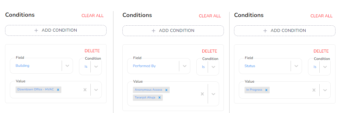 In the screenshot below, you can see an example of a Building, Performed By, Performed By Role and Status…