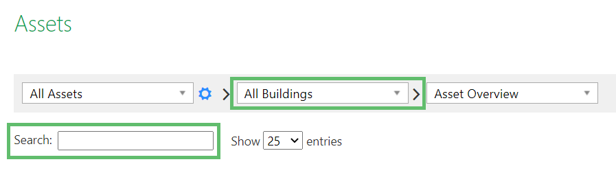 Select the Building and search for the Asset to narrow the search results.