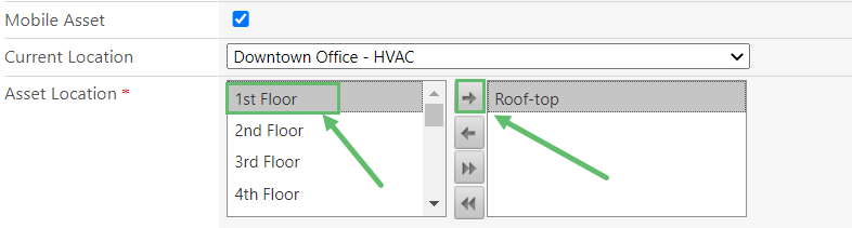 Set the Asset Location (i.e., Space) by clicking on the right arrow.