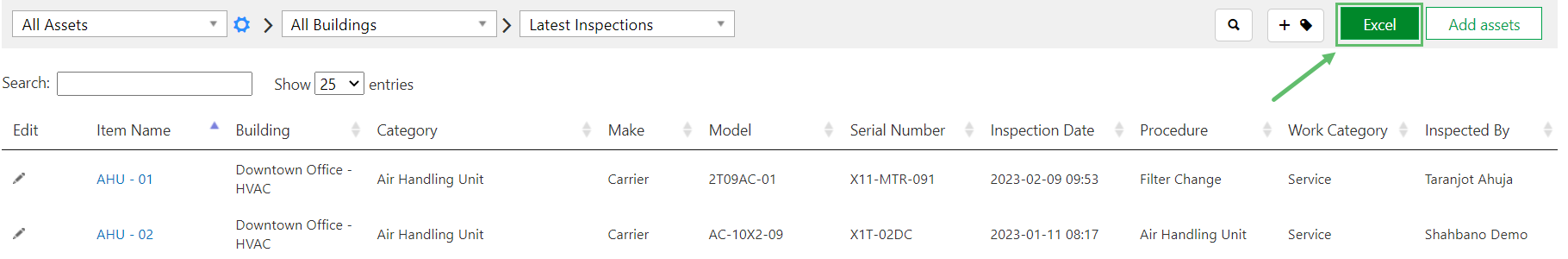 By clicking on the green Excel in the top right, you can download the shown data in Excel format.
