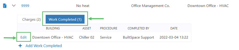 Select Work Completed and click on Edit.