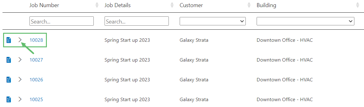 On the Jobs tab, click to expand the Job Details for the selected Job Number.