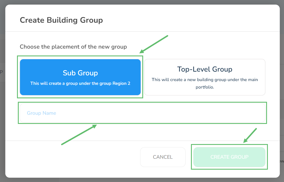 Select Sub Group and enter the name of the group you want to create. Then click on Create Group when done.
