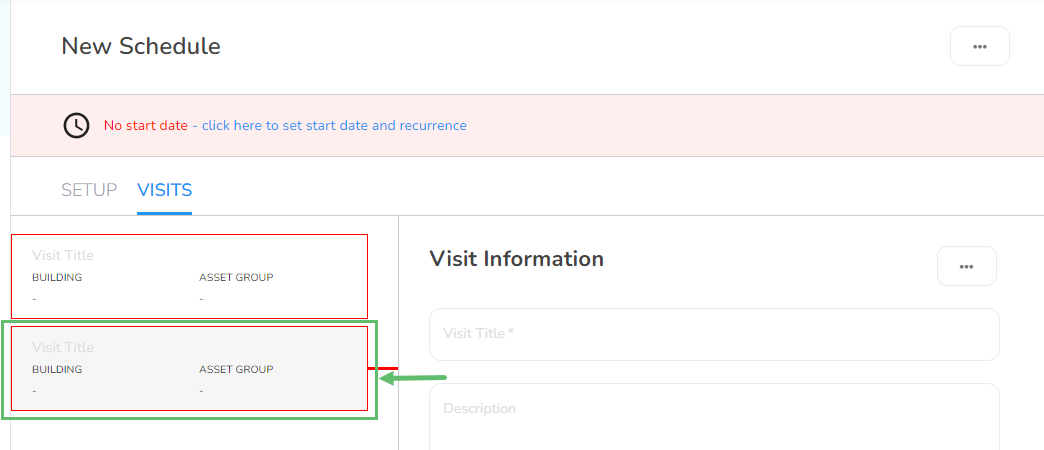 Click this button to create a new Visit. A new visit form will appear on the right.