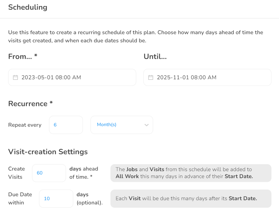 Here is a full example to further explain the features in the Recurrence tab. We've filled out a sample form…
