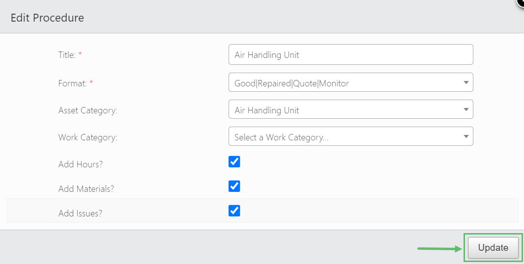 Make the necessary changes and click on Update when done.