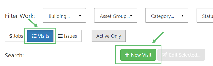 Another way to create a new Visit is from the Visits tab and by clicking on the + New Visit button.