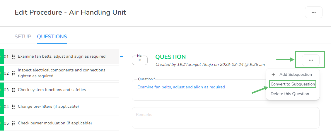 Click on the three-dot menu icon ('...') associated with the chosen question. This action will reveal a…