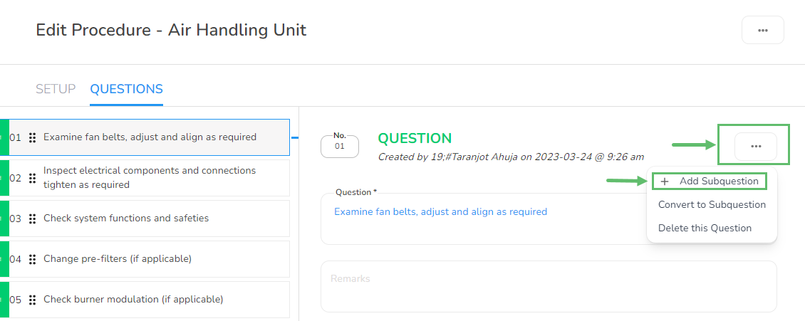 In the question screen, locate the three-dot menu icon ('...') associated with the question. Click on this…