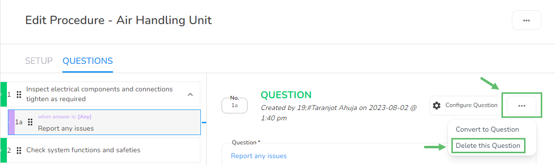 Access Options Menu: Click on the three-dot menu icon ('...') associated with the chosen Subquestion. From…