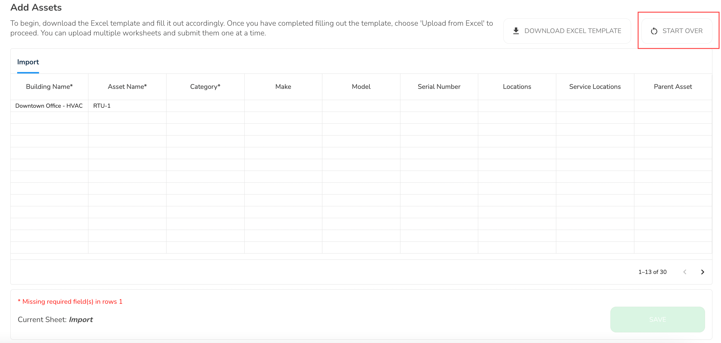 It would be best practice to edit the data in Excel and re-upload it by using the “START OVER” button.