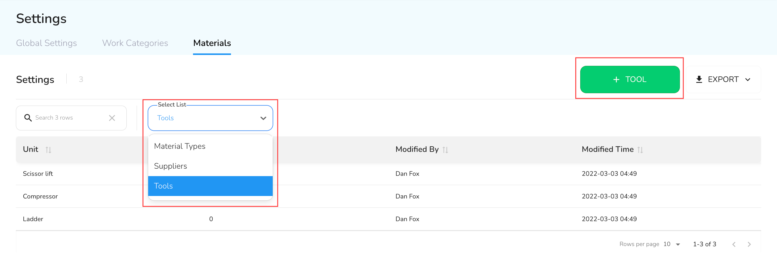 Navigate to the Tools page: To view the Tools page, click on the Select List dropdown on the Materials tab…