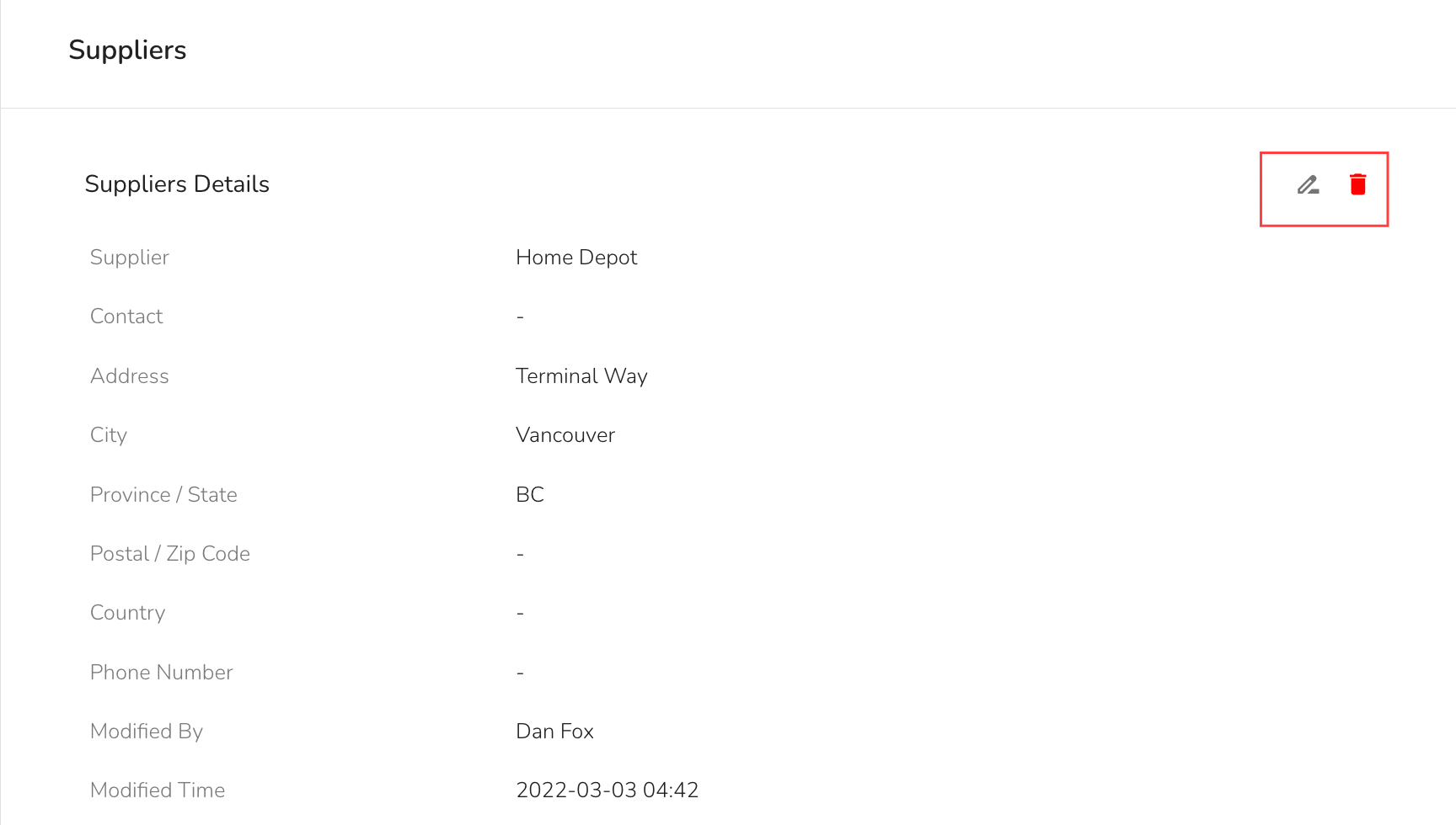 To delete a Supplier, click on the title of the item you wish to delete. In the slide-out, you can click the…