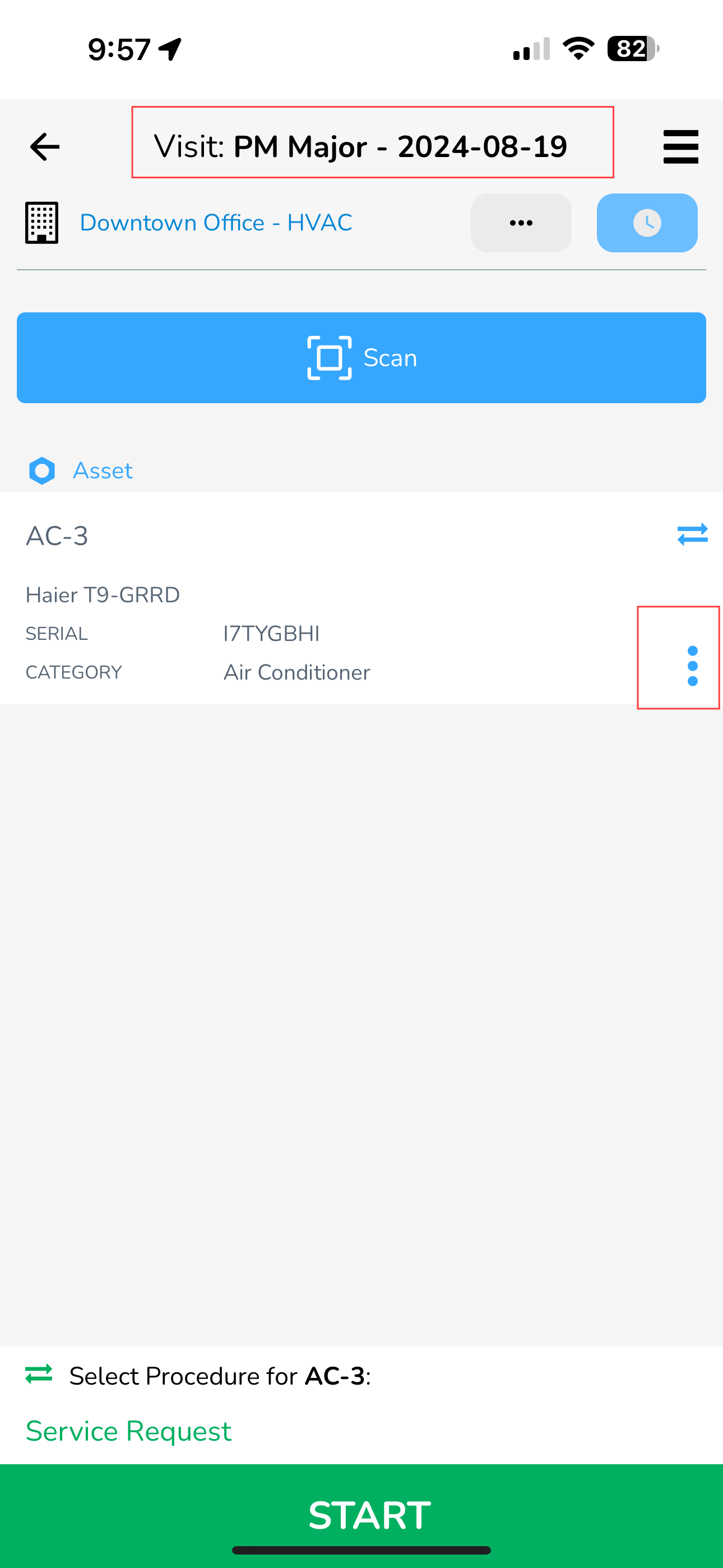 After selecting an asset, you will see 3 blue vertical dots to the right of the asset card. Tap this icon to…