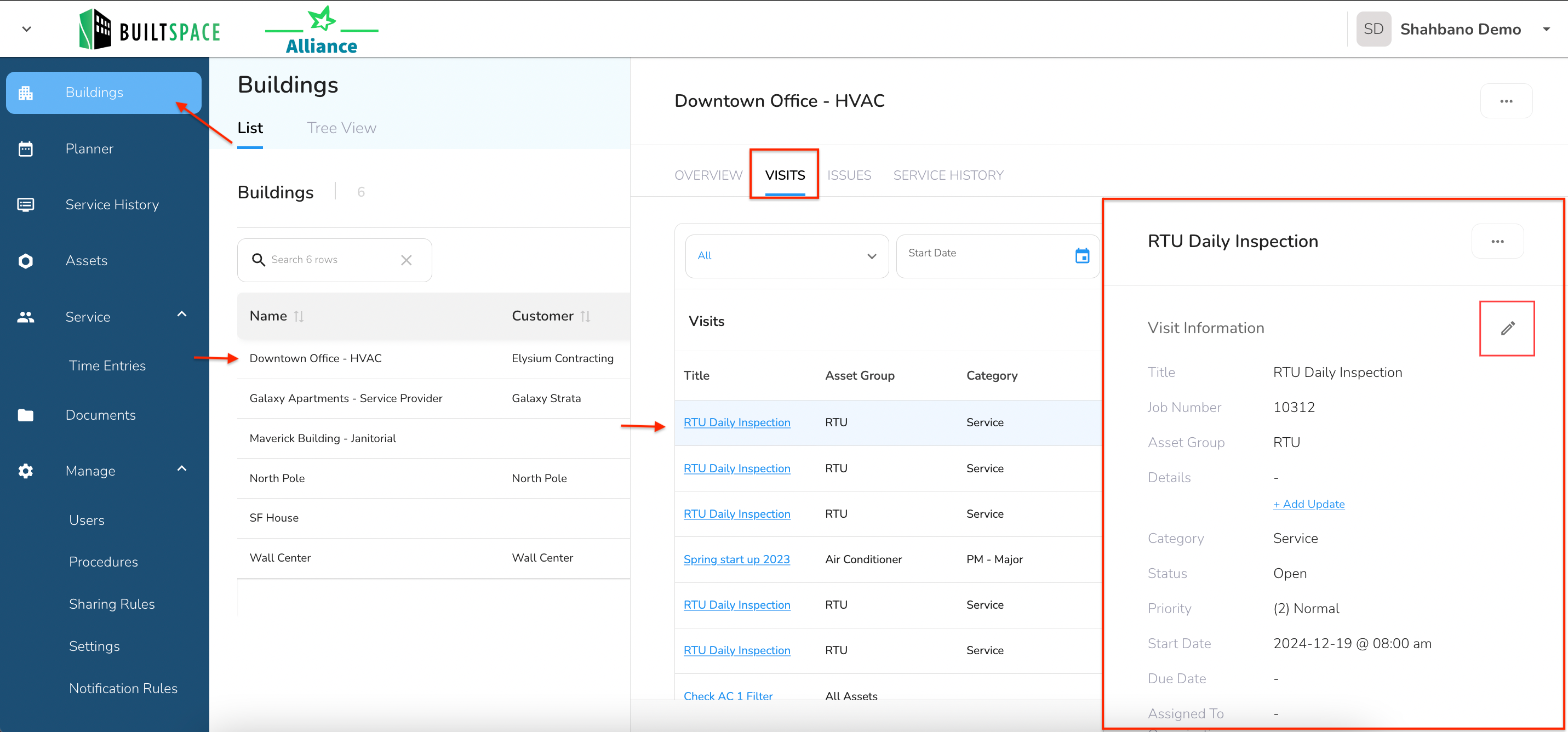 The Visits tab in the Building Details provides users with an organized and detailed view of scheduled work,…