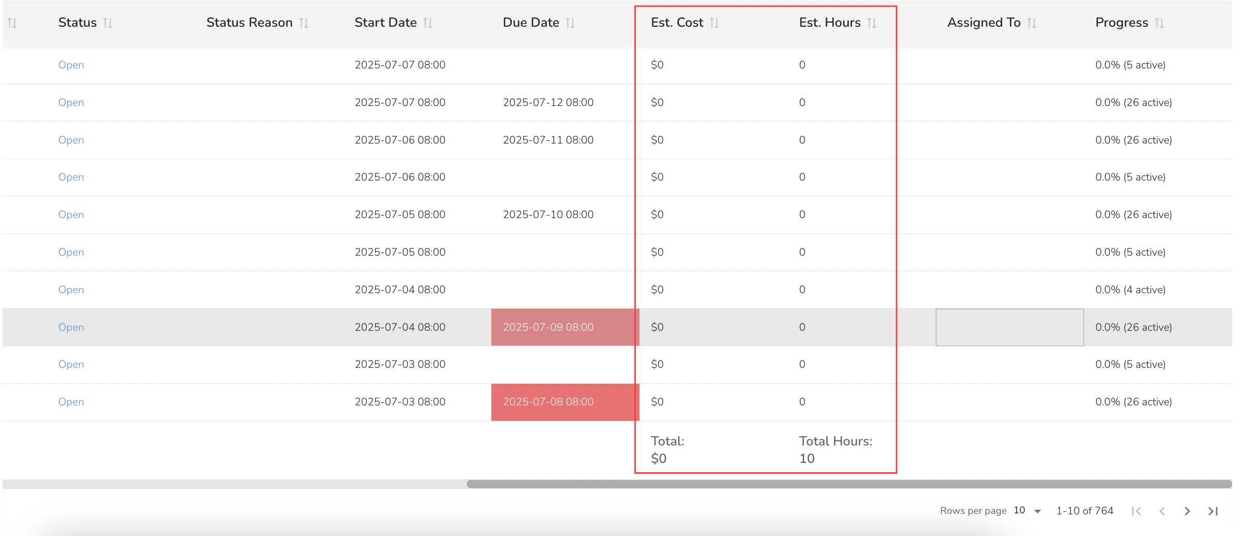 When shown, totals for visible rows will appear in the footer.