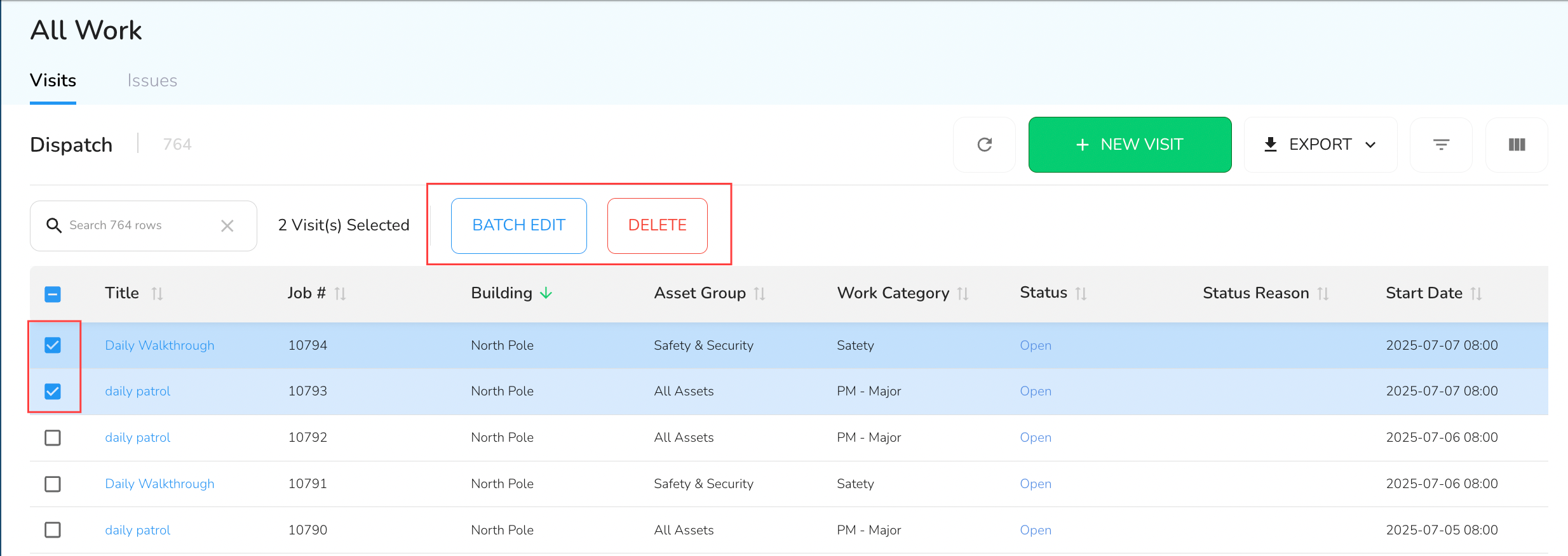 Select one or more rows using the checkboxes on the left side of the table. When a row is selected, a toolbar…