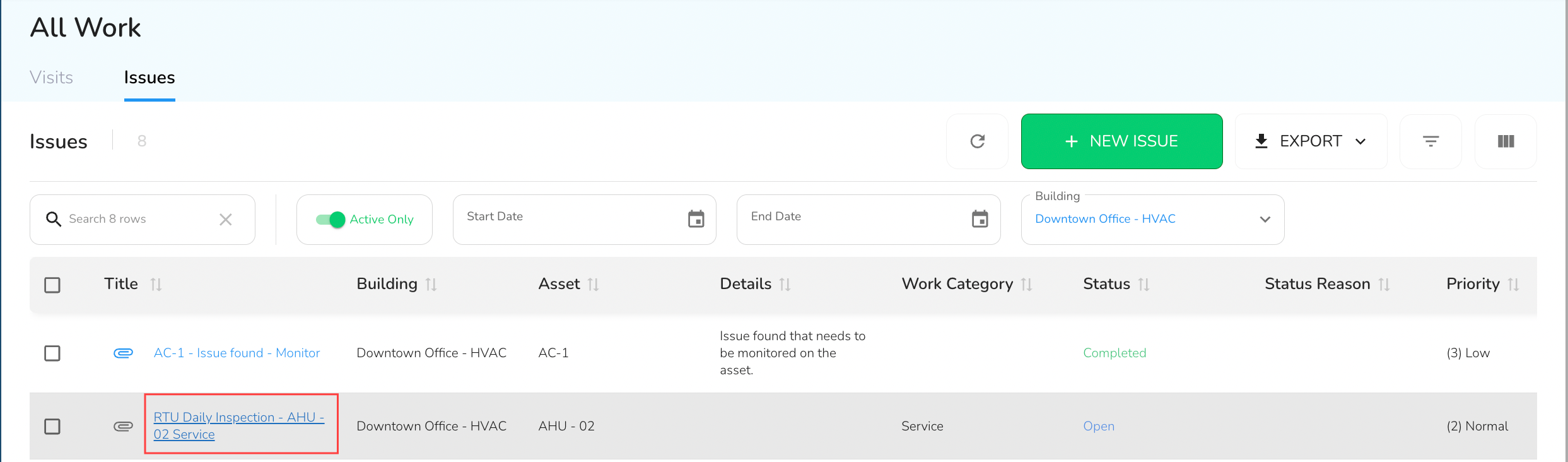 To edit an Issue, click on the Issue Title in the table. This opens the Issue's edit form.