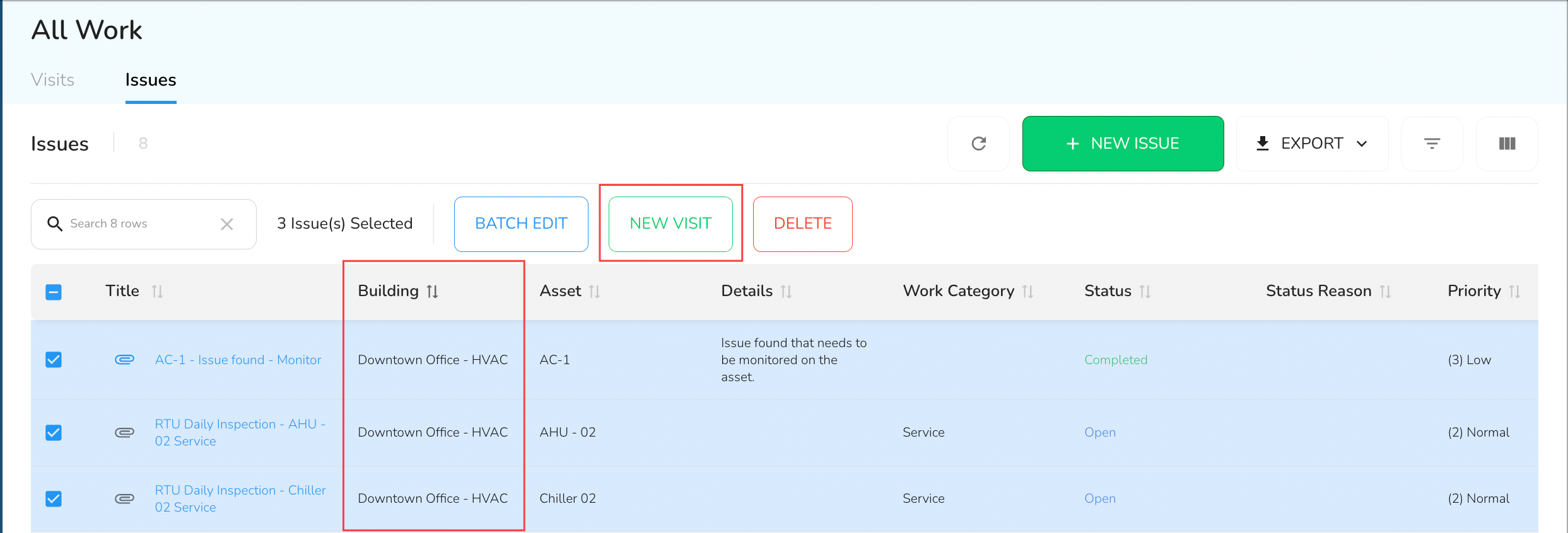 Click the green New Visit button in the toolbar.